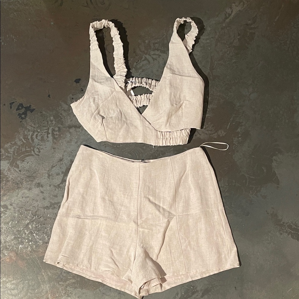 Cream shorts and top set open back